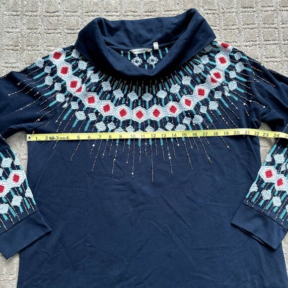 Soft Surroundings Embroidered Fair Isle Icelandic Sweater XL Nordic Beaded Cowl - Picture 10 of 12
